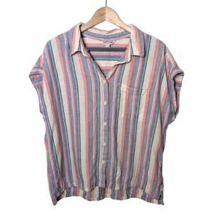 Orvis Linen Blend Button Down Camp Shirt Stripes Women Size L Beachy Outdoors